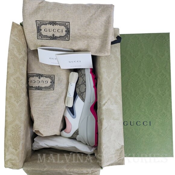 GUCCI SNEAKERS RHYTON GG LOGO MULTICOLOR CANVAS SHOES  sz 36.5 6.5 - Picture 14 of 15